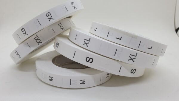 ETIQUETAS DE TALLE ESTAMPADO BLANCO x 1 ROLLOS