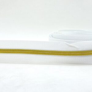 CIERRE POR METRO CADENA NYLON N5 (6mm) X 10m Gold - Blanco, Rollos